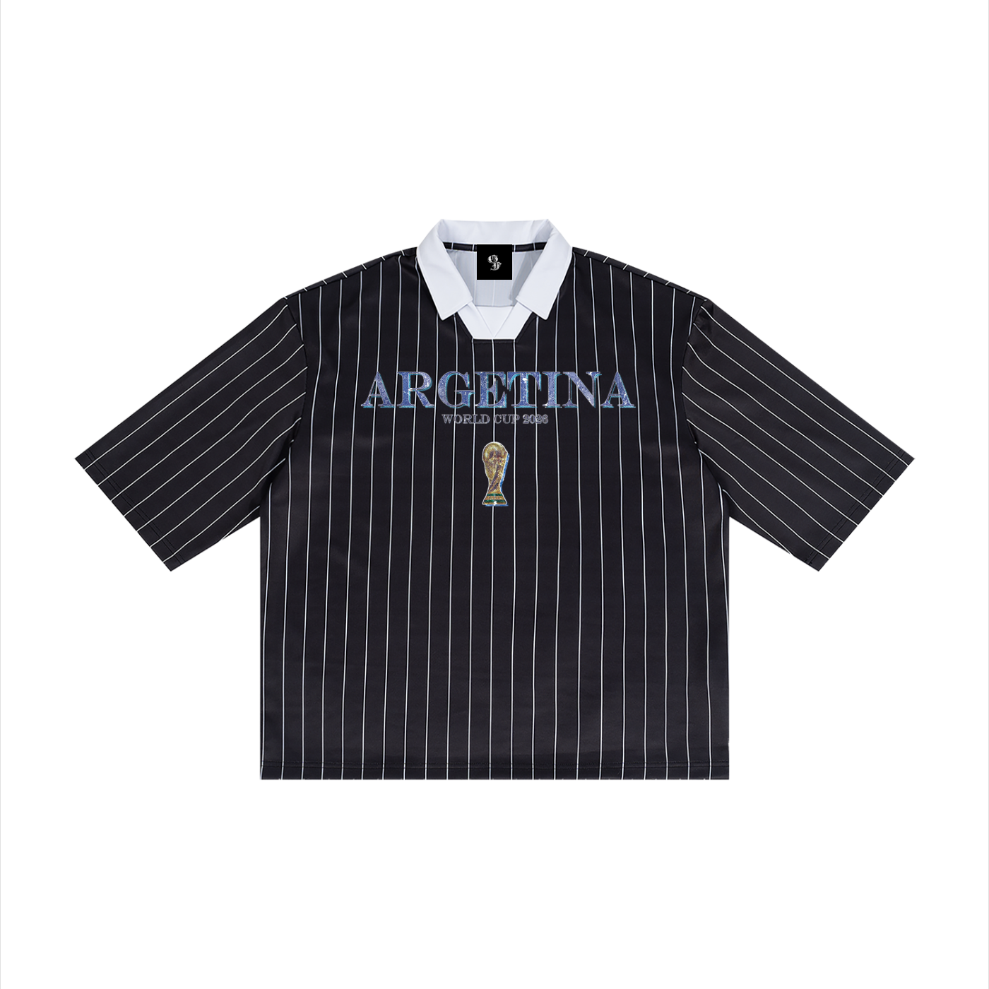 Vintage Argentina World Cup Pinstripe Collared Soccer Jersey