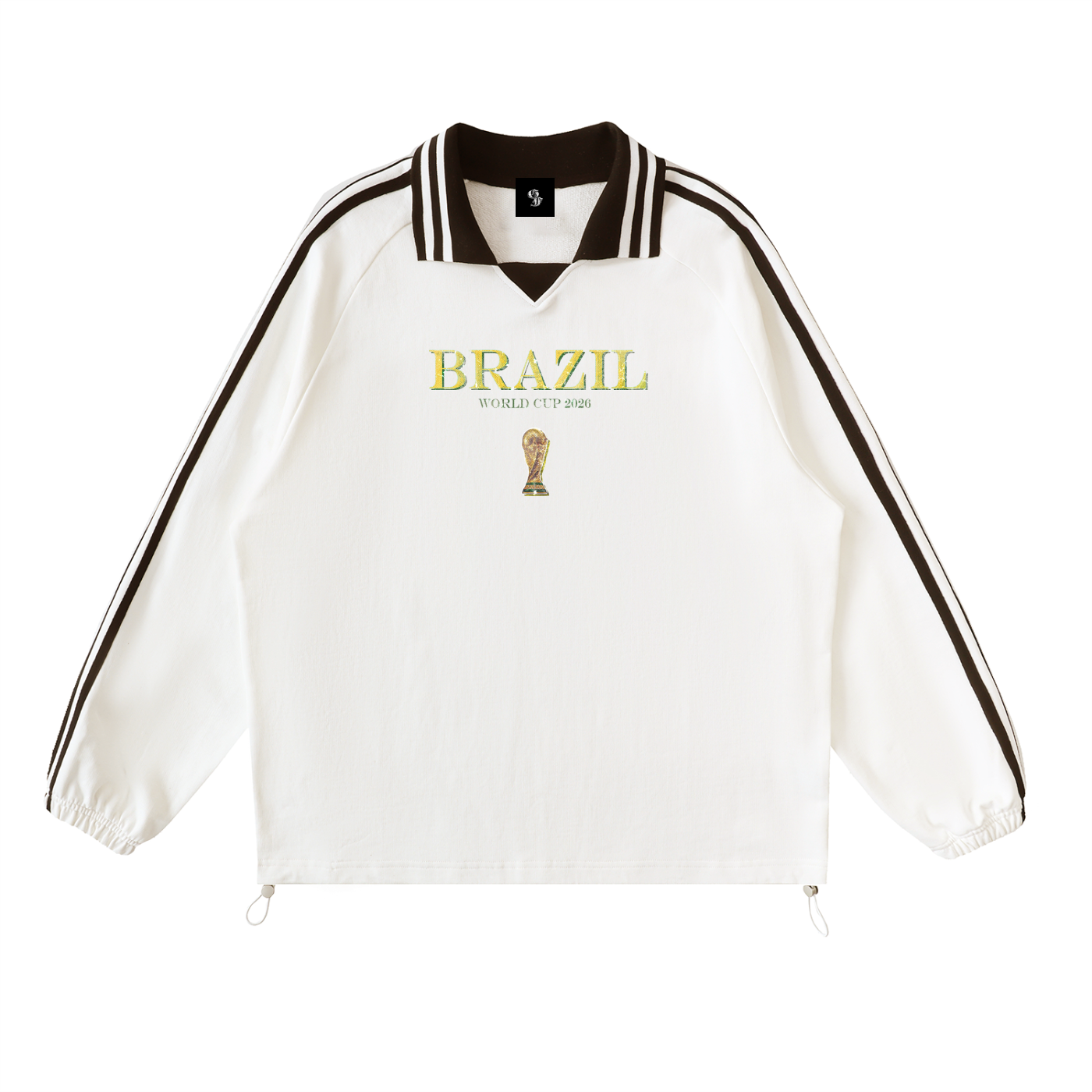 Vintage Brazil World Cup Contrast Striped Lapel Collar Sweatshirt