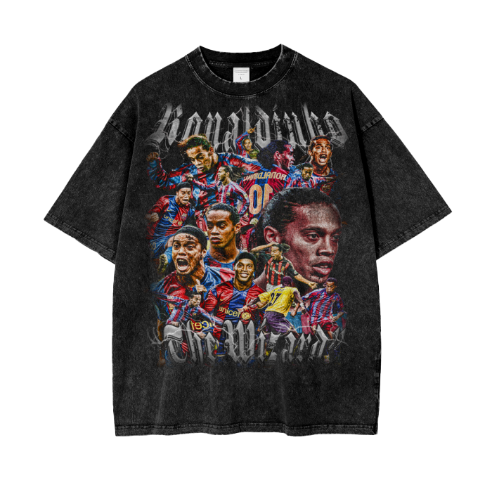 Vintage Ronaldinho Graphic Acid Wash Oversize T-Shirt - 250 GSM