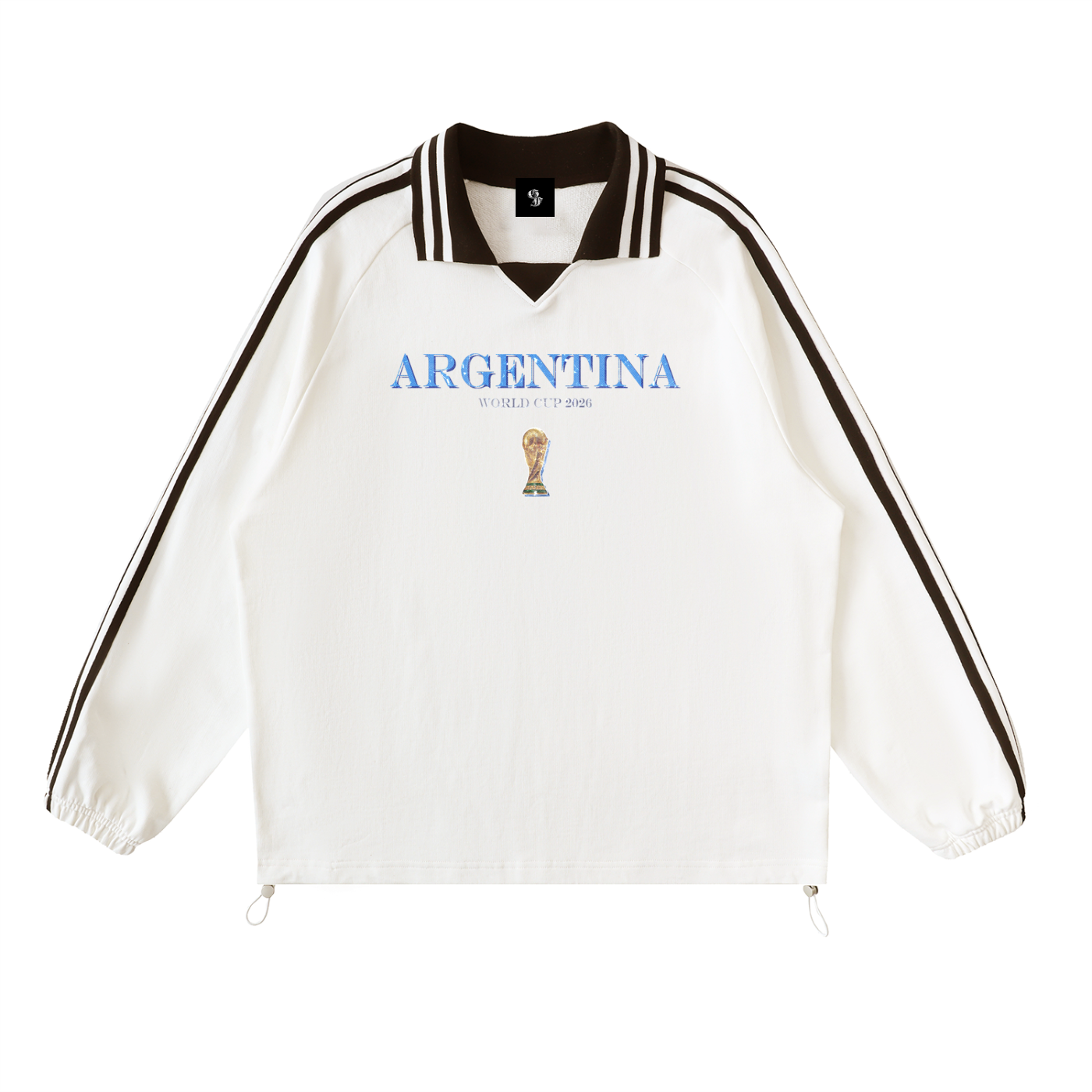 Argentina Contrast Striped Lapel Collar Sweatshirt