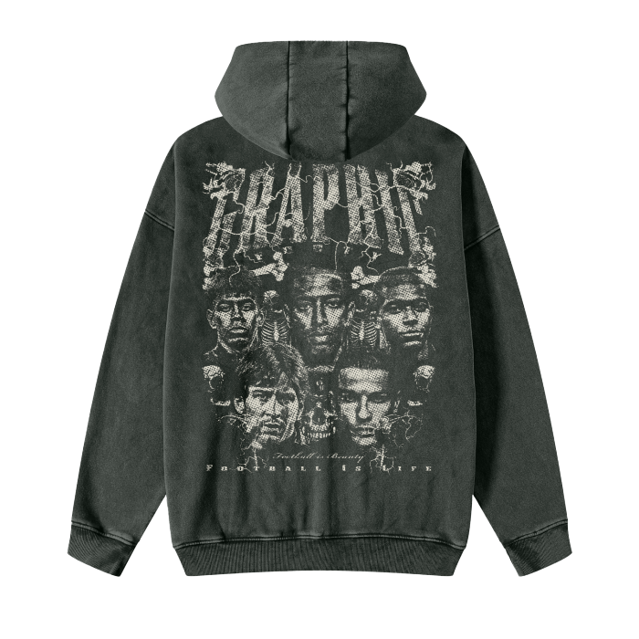 Premium Vintage "Graphic Footy" Streetwear Acid Washed Zip Fleece  Hoodie Jacket - 360 GMS