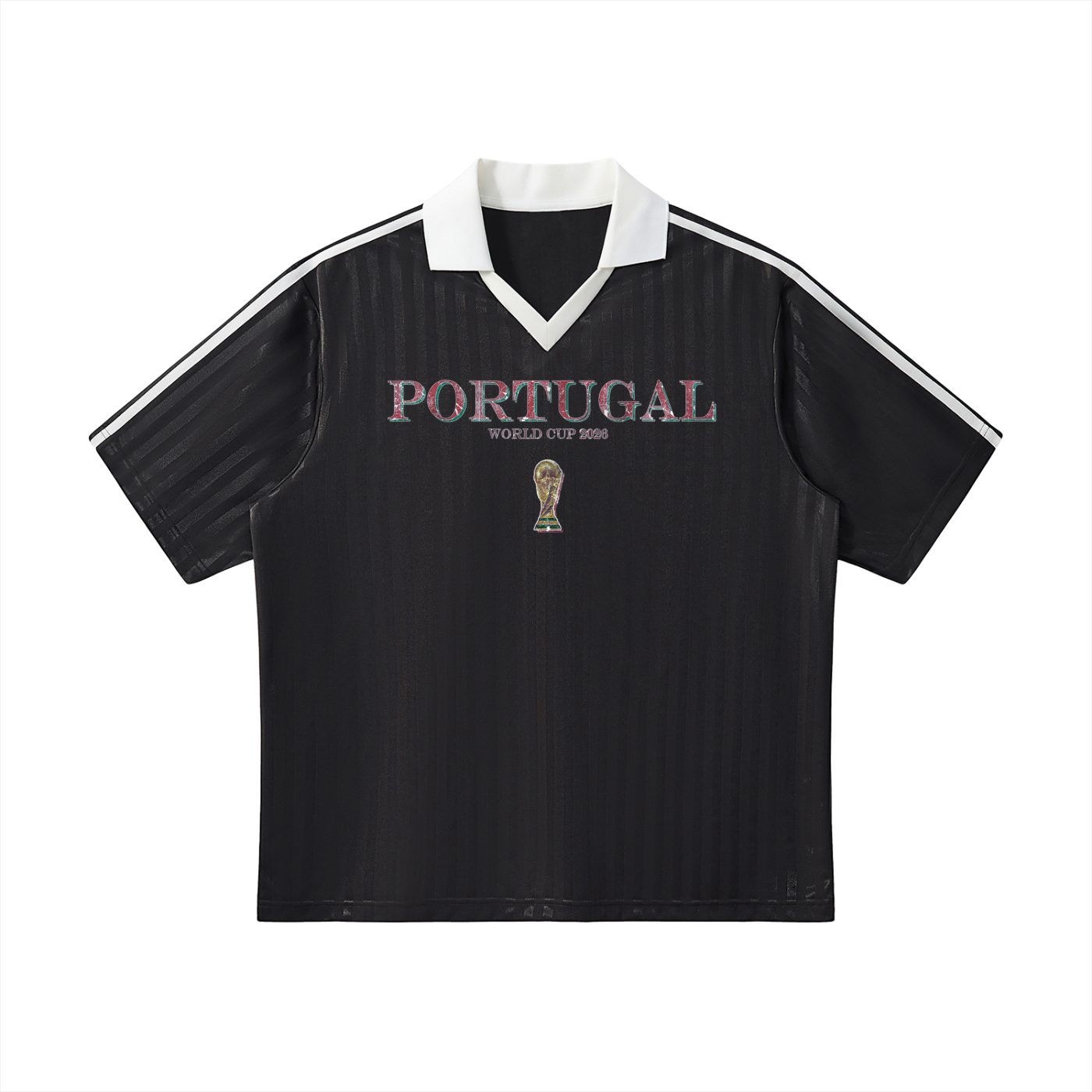 Vintage Portugal World Cup Contrast Collar Striped Soccer Jersey