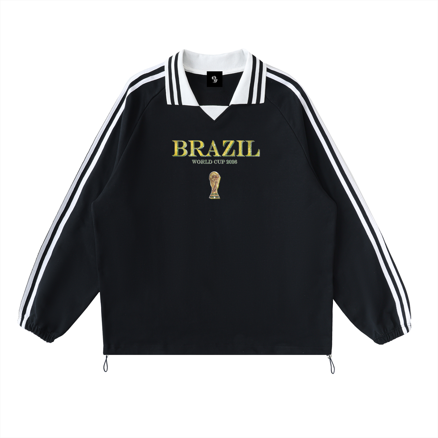 Vintage Brazil World Cup Contrast Striped Lapel Collar Sweatshirt