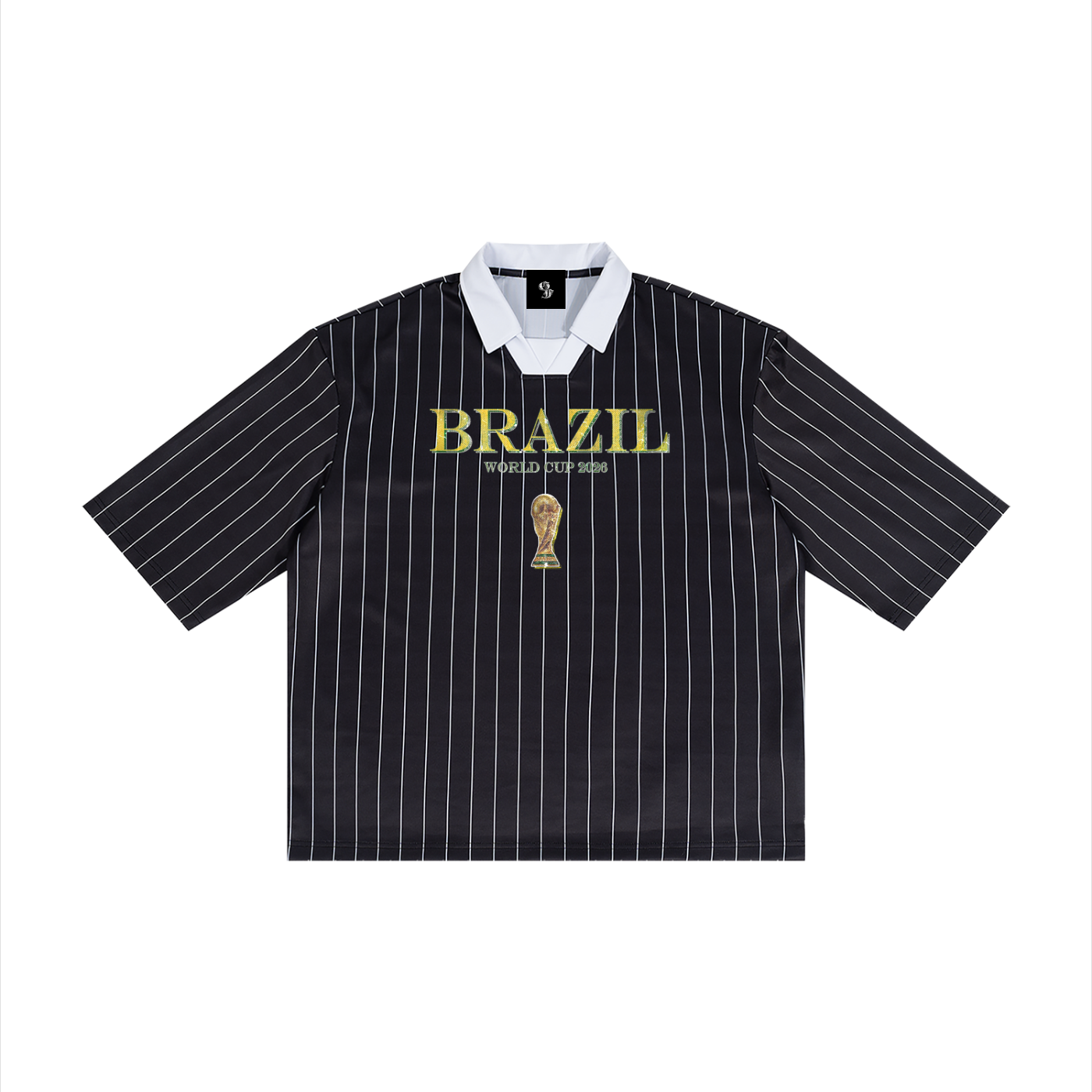 Vintage Brazil World Cup Pinstripe Collared Soccer Jersey