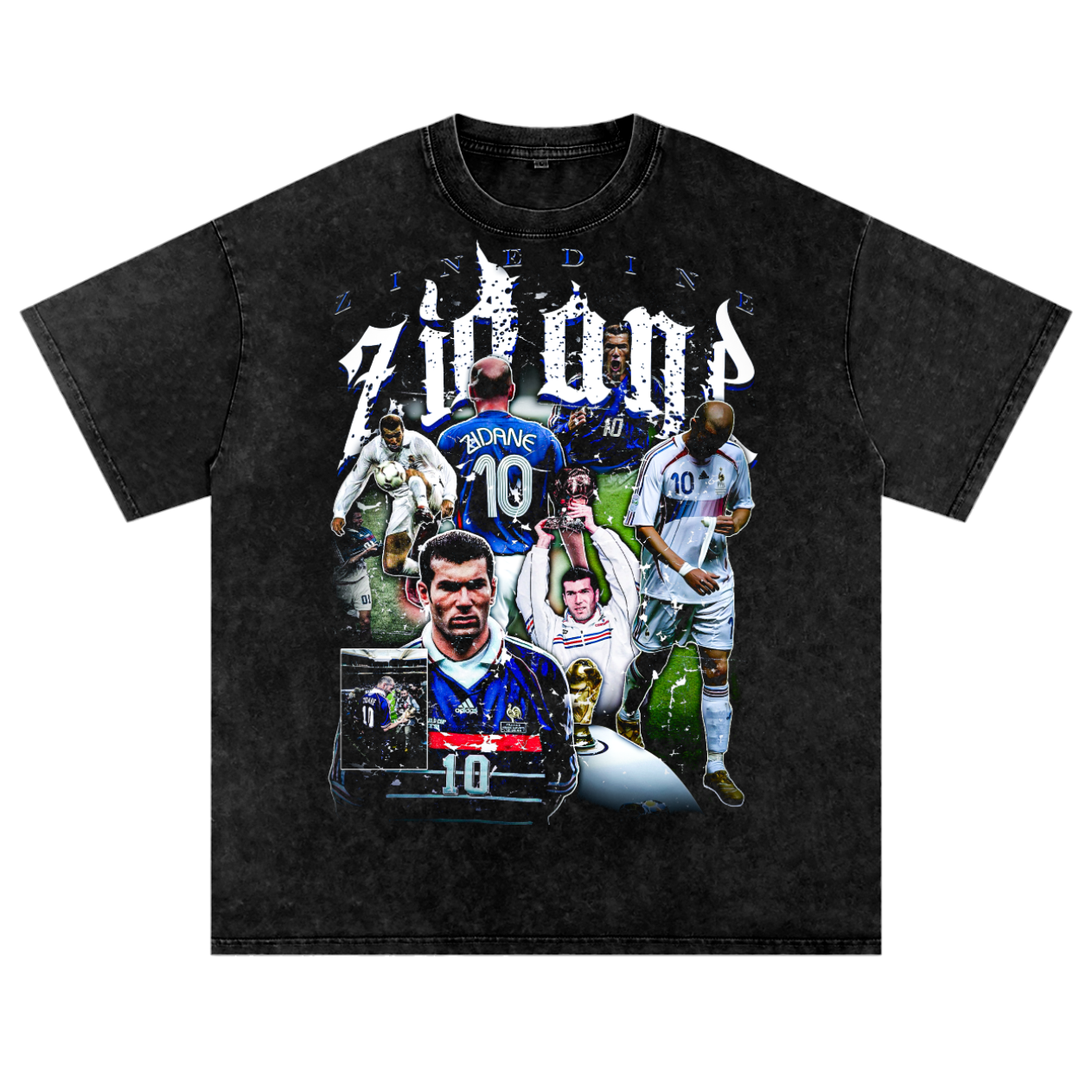 Vintage Zinedine Zidane Snow Washed Oversized Cotton T-Shirt