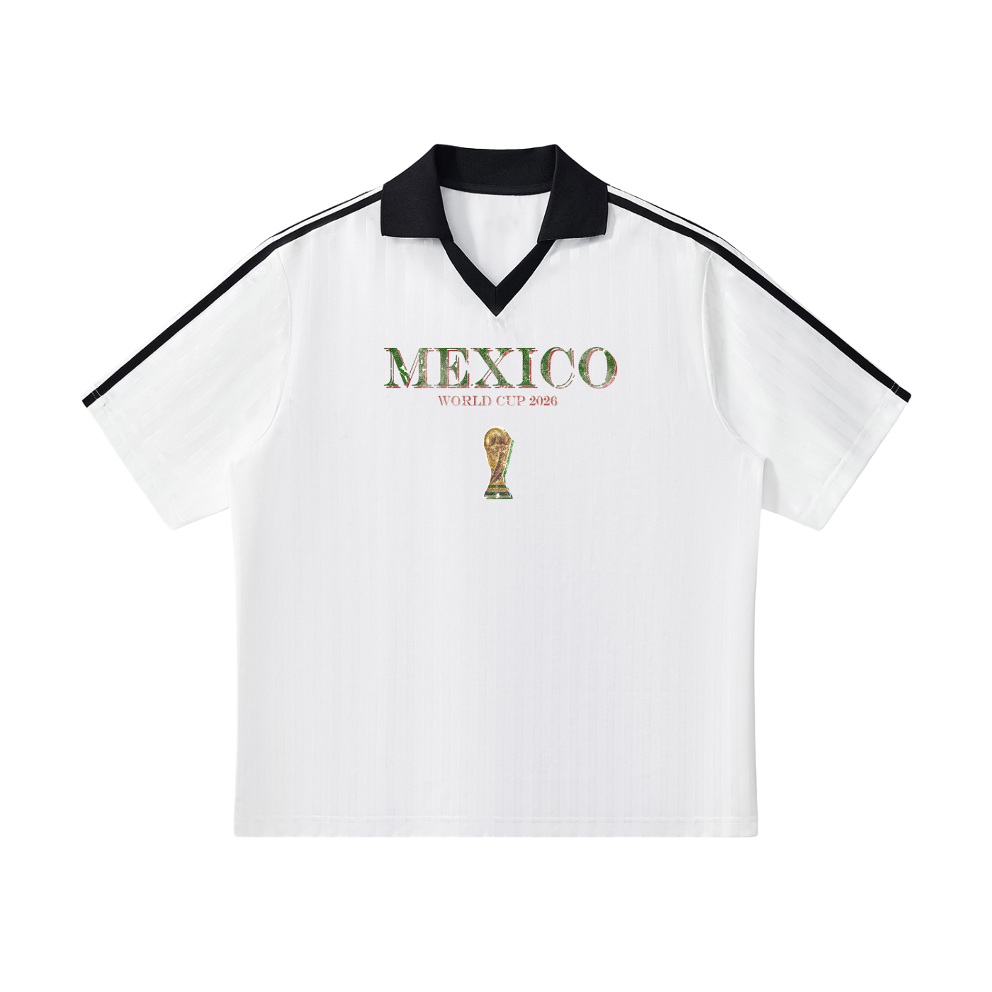 Vintage Mexico World Cup Contrast Collar Striped Soccer Jersey