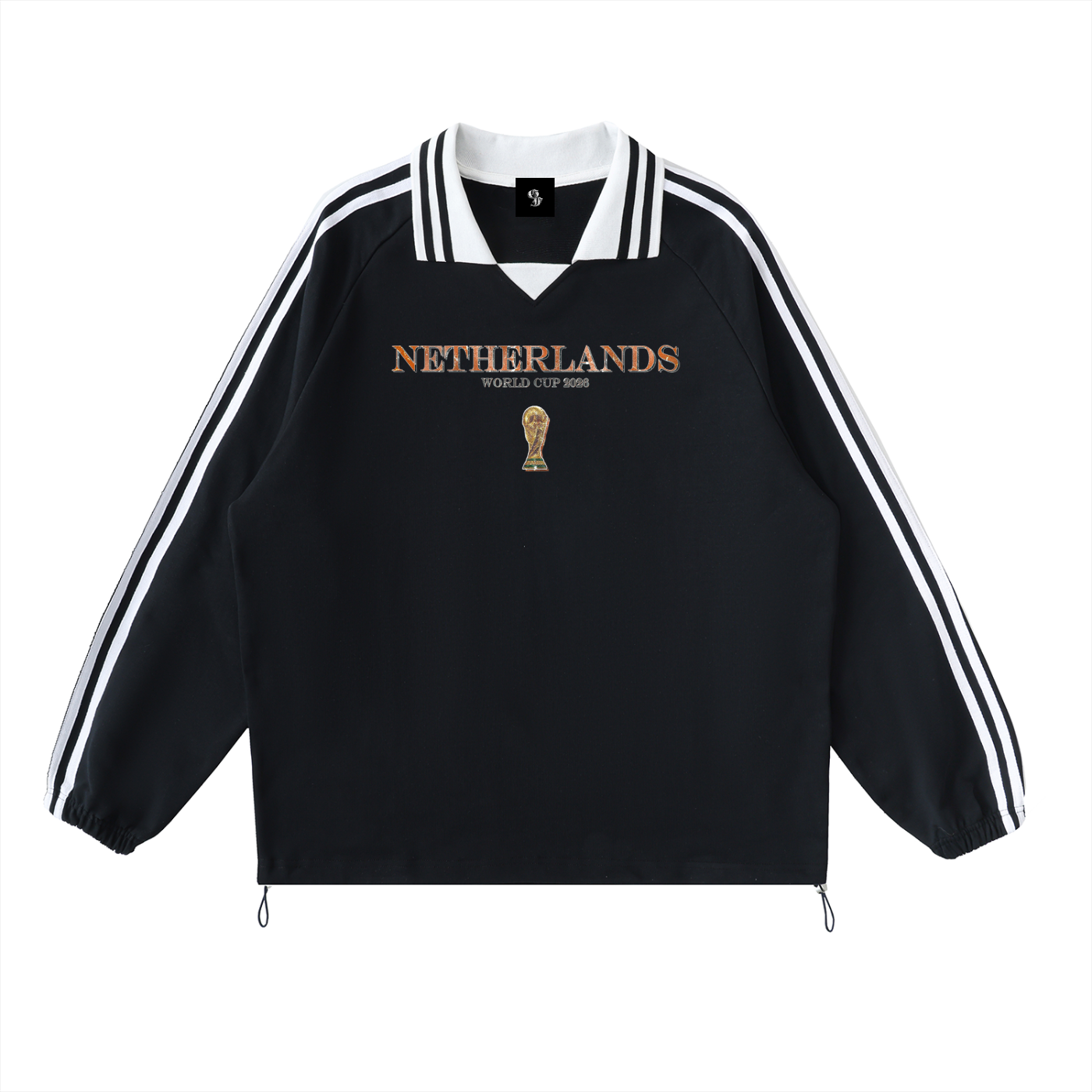 Vintage Netherlands World Cup Contrast Striped Lapel Collar Sweatshirt