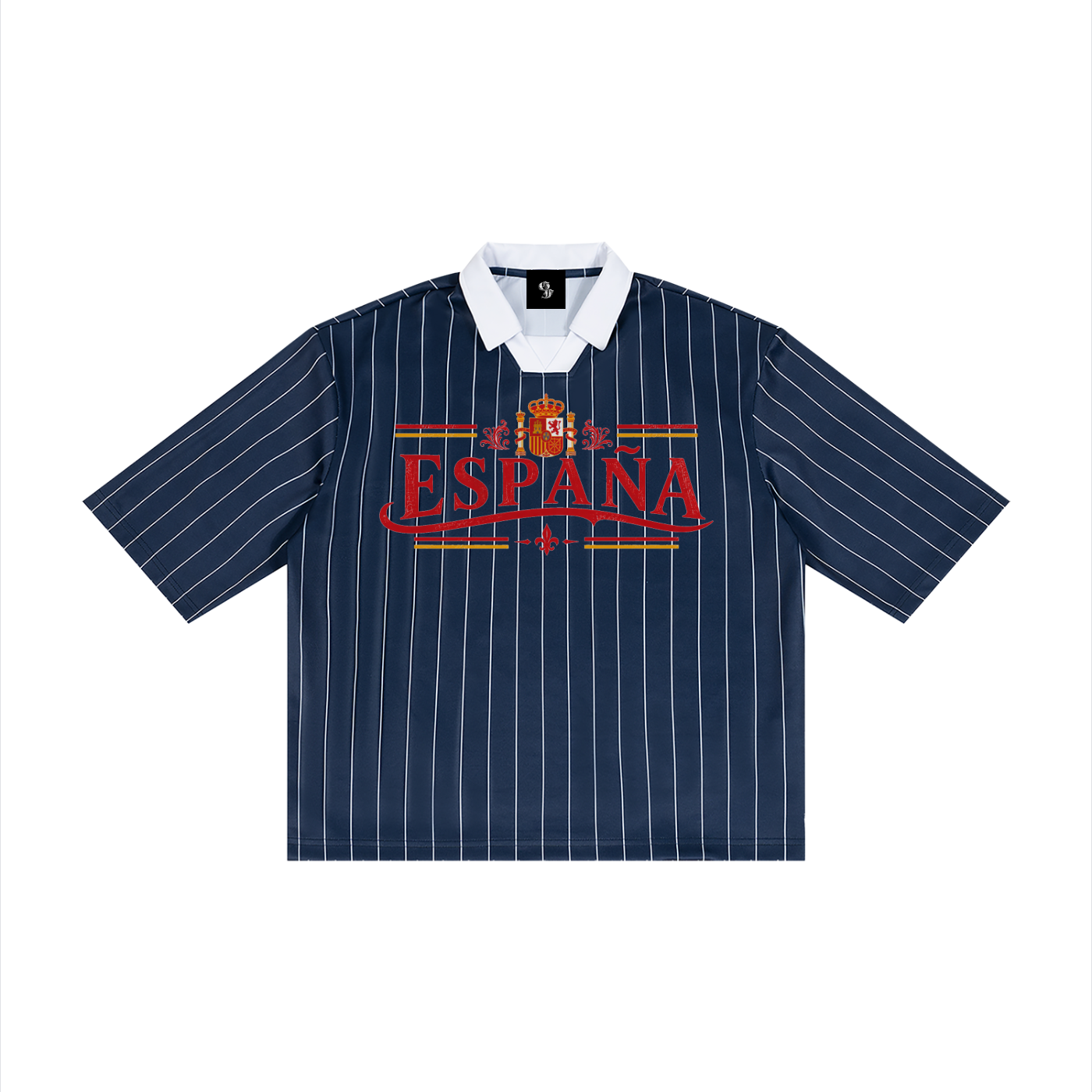 Spain Football Pinstripe Collared Soccer Jersey