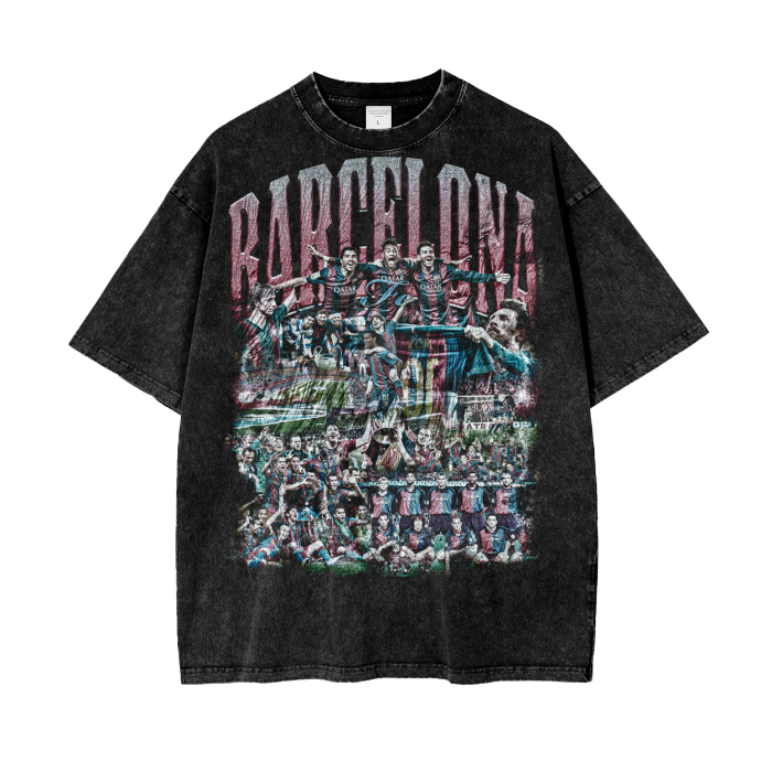 Vintage FC Barcelona Football Acid Wash Oversize T-Shirt - 250 GSM