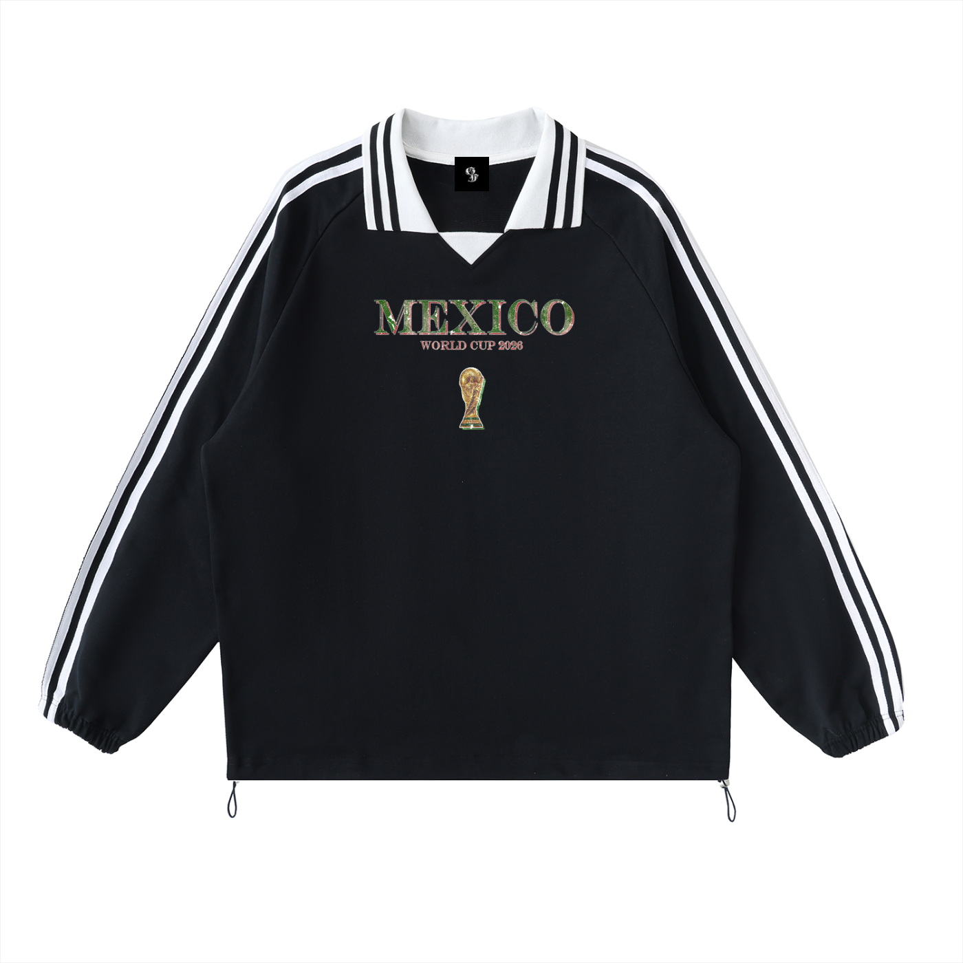 Vintage Mexico World Cup Contrast Striped Lapel Collar Sweatshirt
