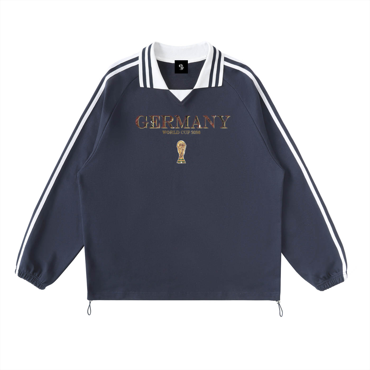 Vintage Germany World Cup Contrast Striped Lapel Collar Sweatshirt