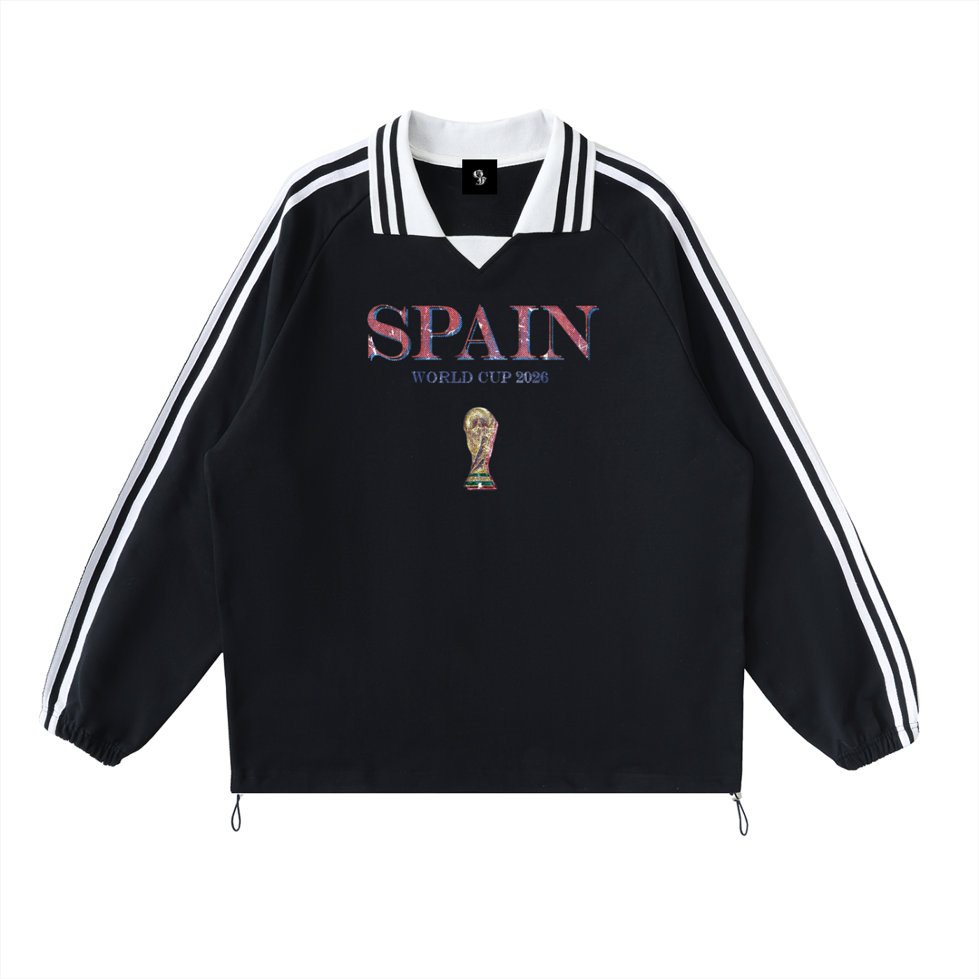 Vintage Spain World Cup Contrast Striped Lapel Collar Sweatshirt