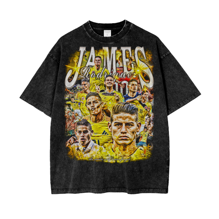 Vintage James Rodriguez Graphic Acid Wash Oversize T-Shirt - 250 GSM