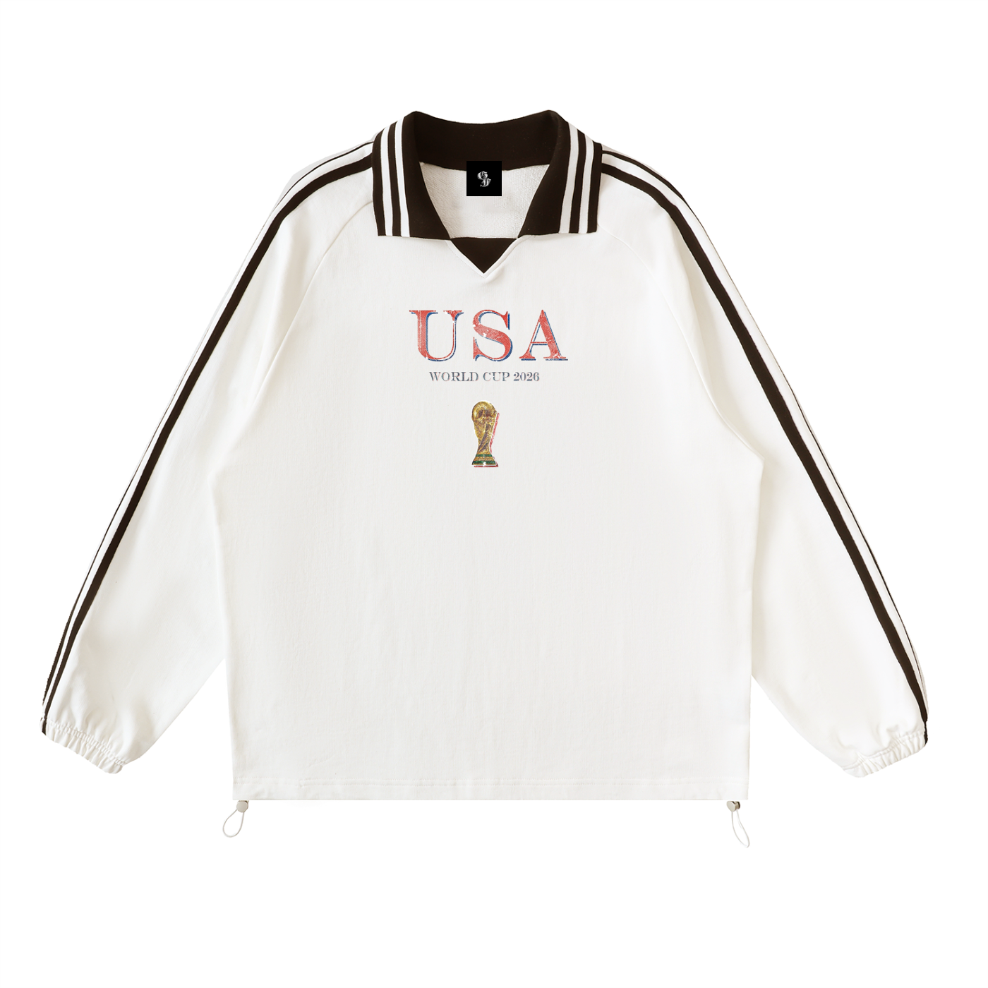 Vintage USA World Cup Contrast Striped Lapel Collar Sweatshirt