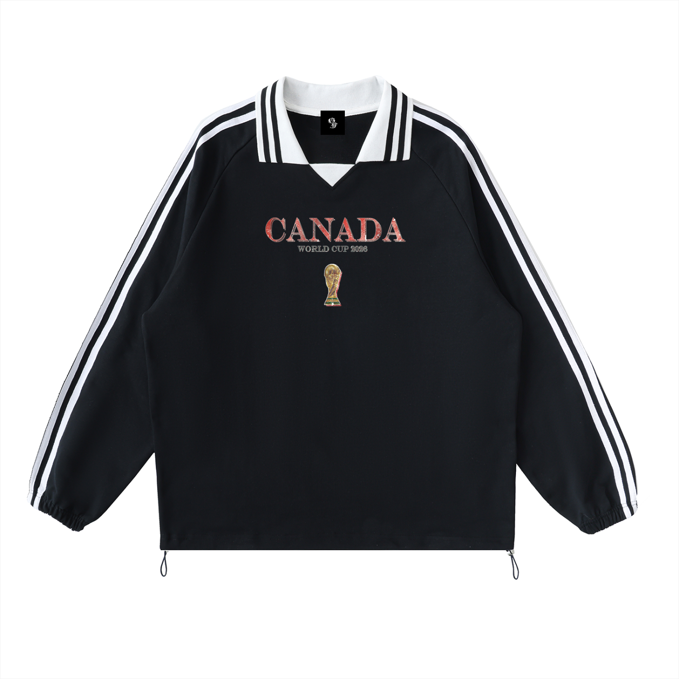 Vintage Canada World Cup Contrast Striped Lapel Collar Sweatshirt