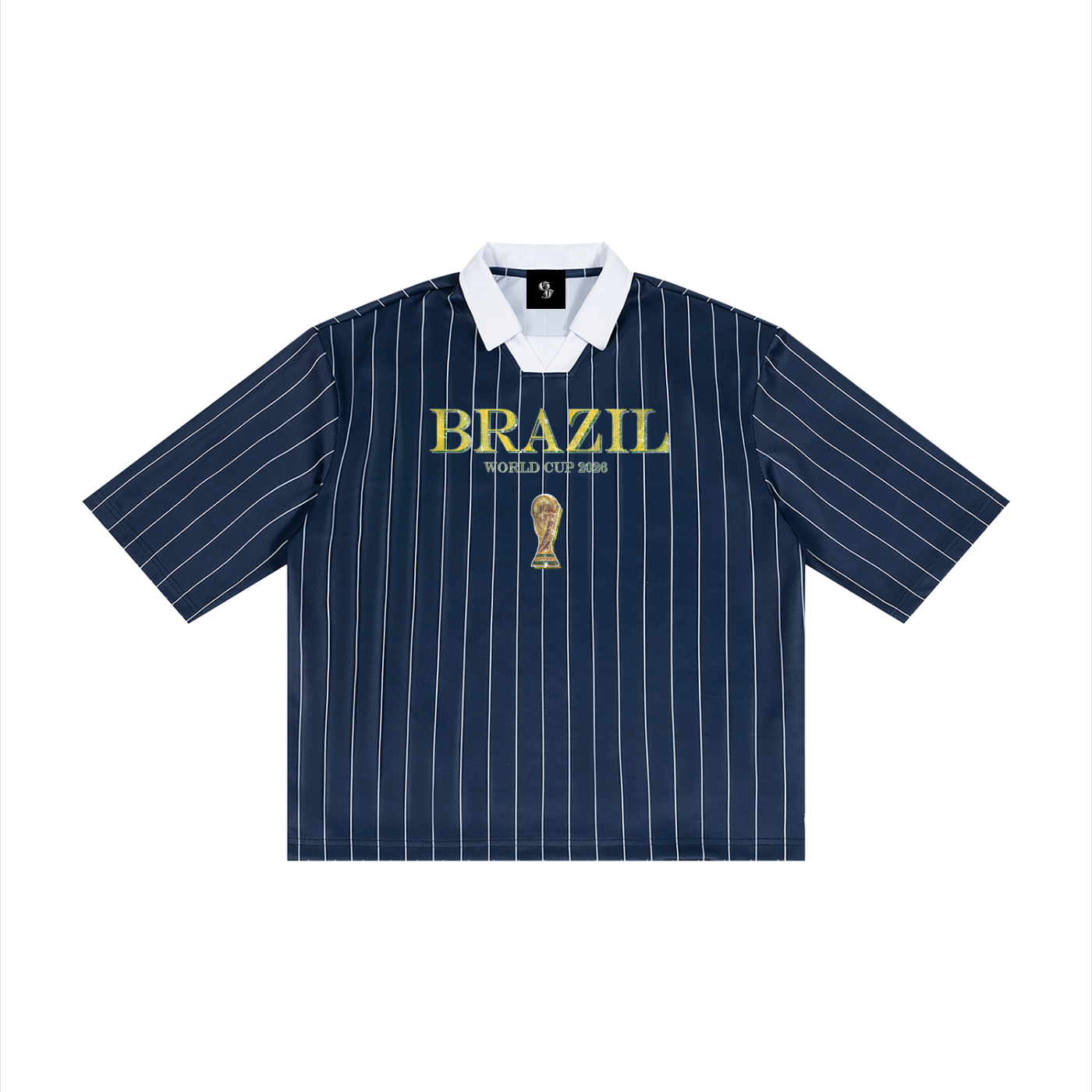 Vintage Brazil World Cup Pinstripe Collared Soccer Jersey