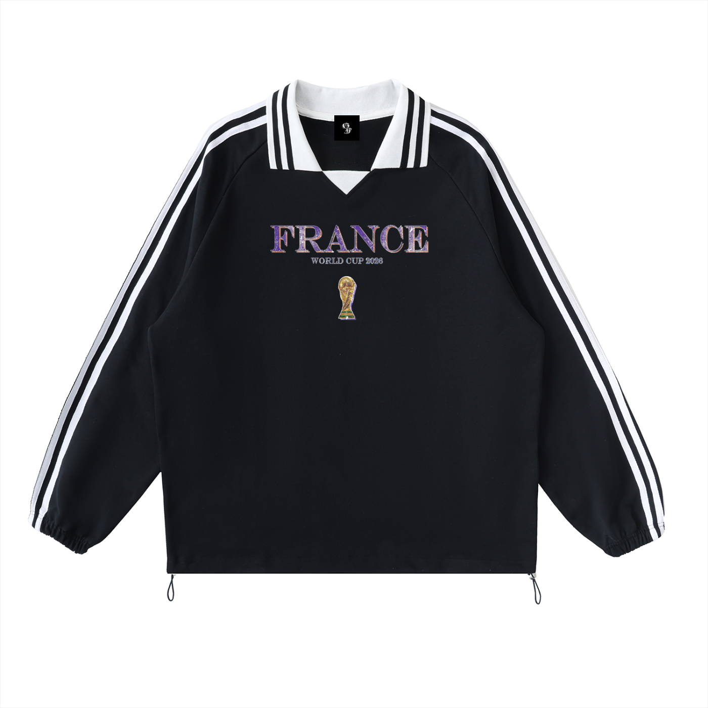 Vintage France World Cup Contrast Striped Lapel Collar Sweatshirt