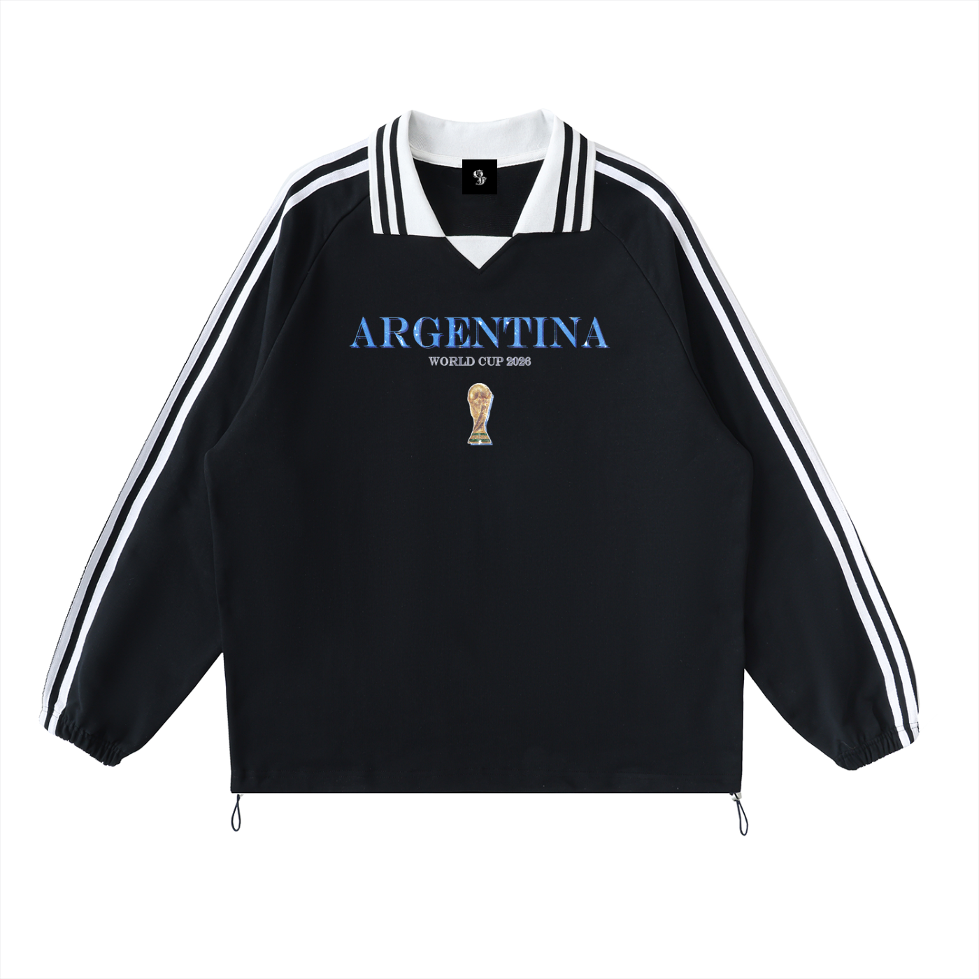 Argentina Contrast Striped Lapel Collar Sweatshirt