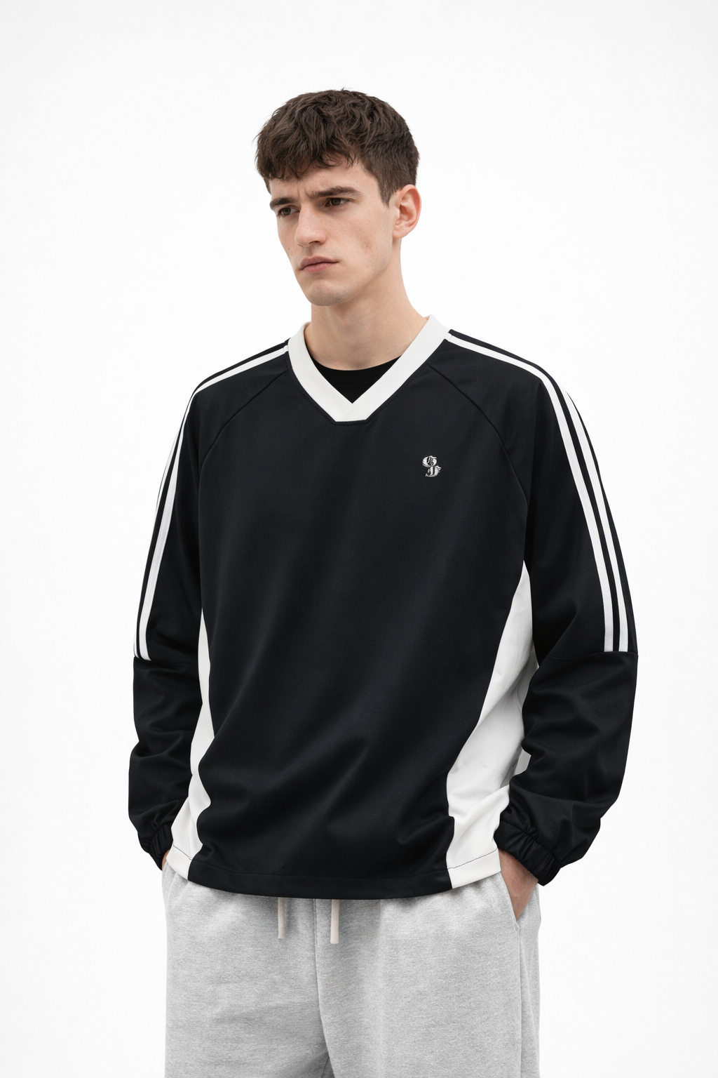 Graphic Footy Color-Block V-Neck Long-Sleeve T-Shirt