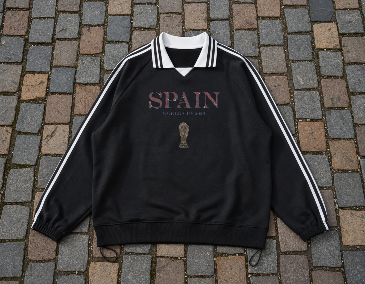 Vintage Spain World Cup Contrast Striped Lapel Collar Sweatshirt