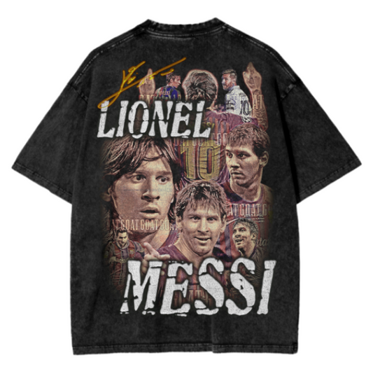 Vintage Messi Acid Wash Oversize T-Shirt - 250 GSM