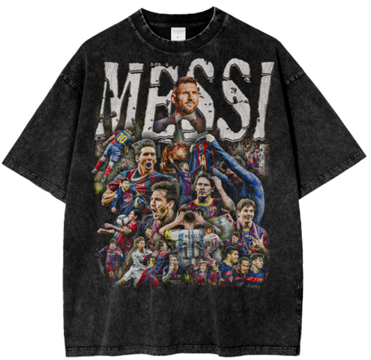 Vintage Lionel Messi Graphic Acid Wash Oversize T-Shirt - 250 GSM