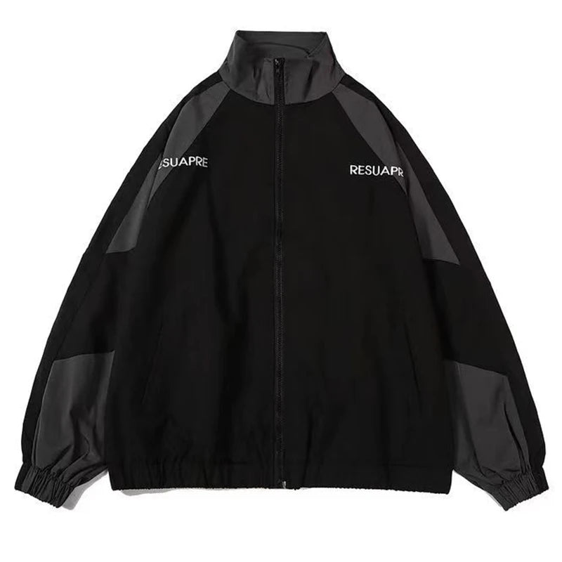 Graphic Footy Unisex Patchwork Varsity Jacket – Black High Street Windbreaker