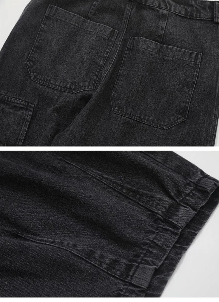 Graphic Footy Oversized Black Baggy Denim Cargo Jeans – Korean Streetwear Style