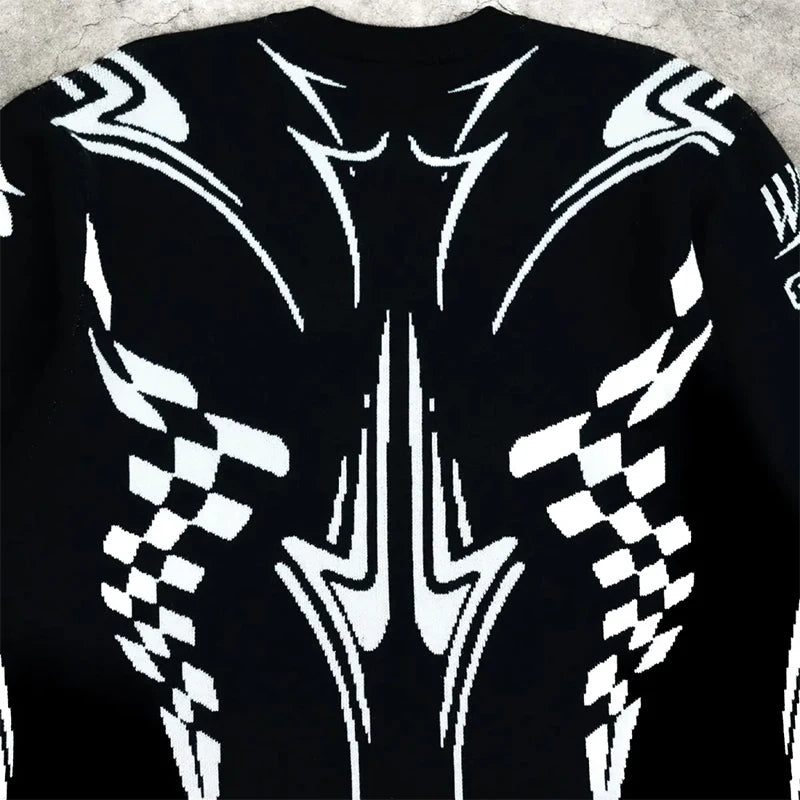 Graphic Footy Oversized Knit Sweater – Men’s Y2K Goth Streetwear Pullover