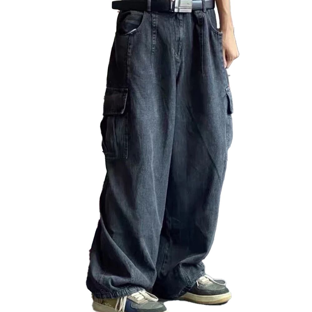 Graphic Footy Oversized Black Baggy Denim Cargo Jeans – Korean Streetwear Style