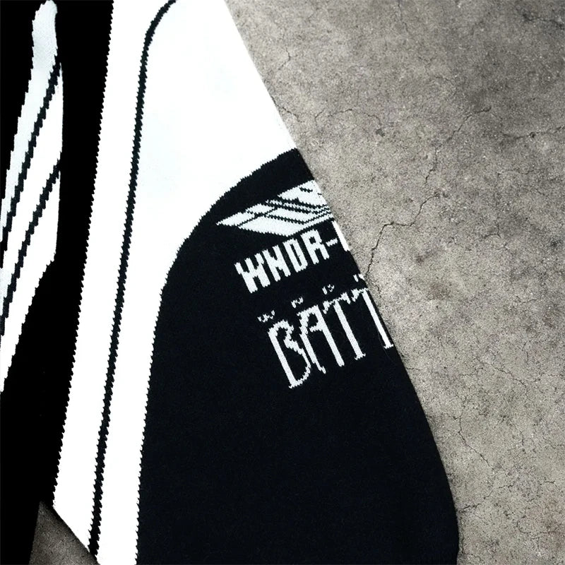 Graphic Footy Oversized Knit Sweater – Men’s Y2K Goth Streetwear Pullover