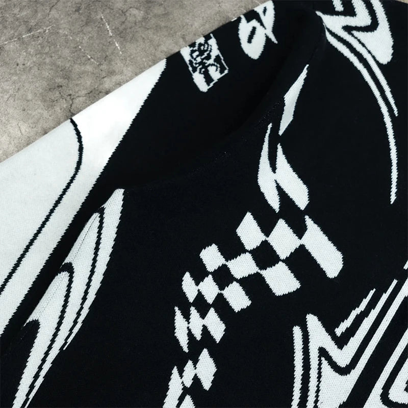 Graphic Footy Oversized Knit Sweater – Men’s Y2K Goth Streetwear Pullover