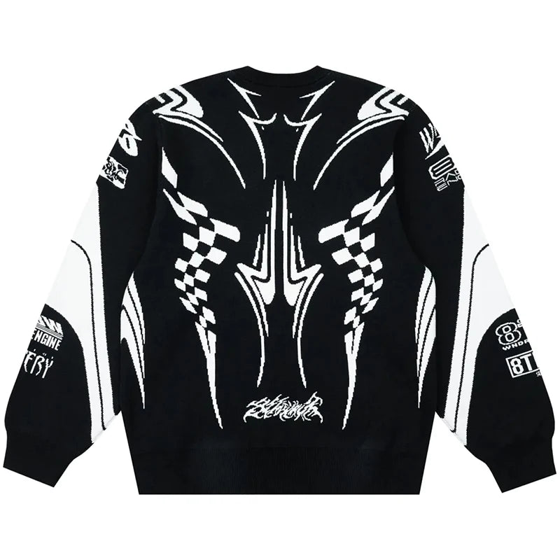 Graphic Footy Oversized Knit Sweater – Men’s Y2K Goth Streetwear Pullover