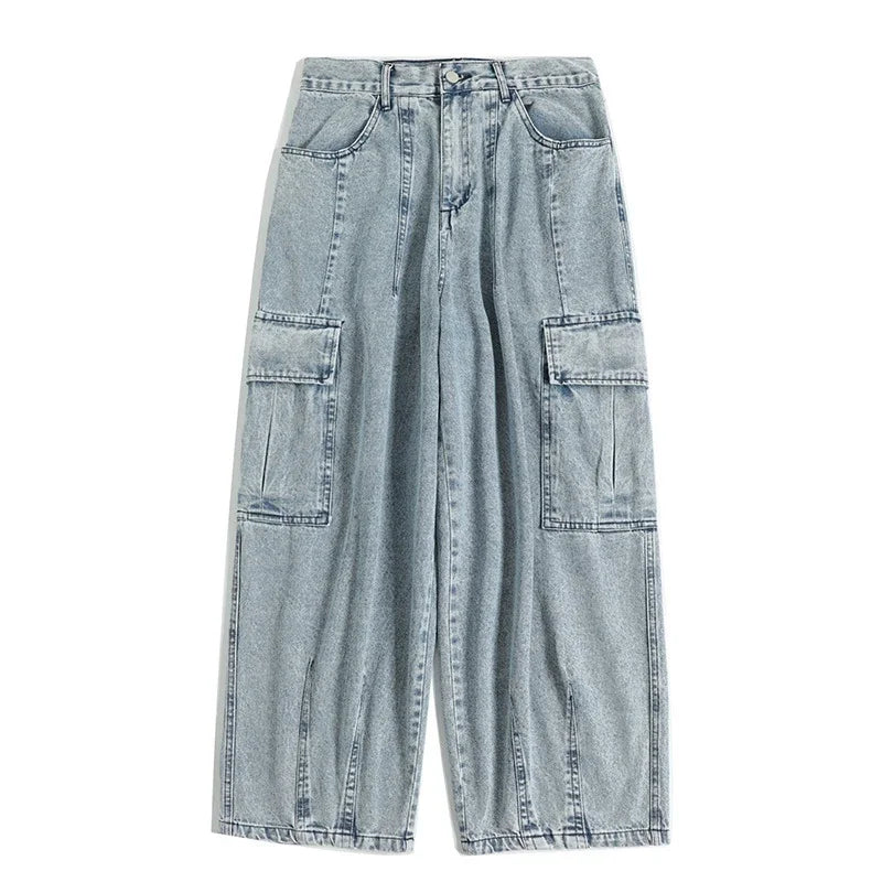 Graphic Footy Oversized Black Baggy Denim Cargo Jeans – Korean Streetwear Style