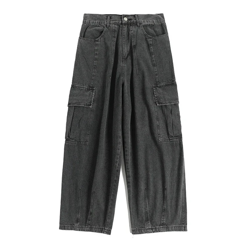 Graphic Footy Oversized Black Baggy Denim Cargo Jeans – Korean Streetwear Style
