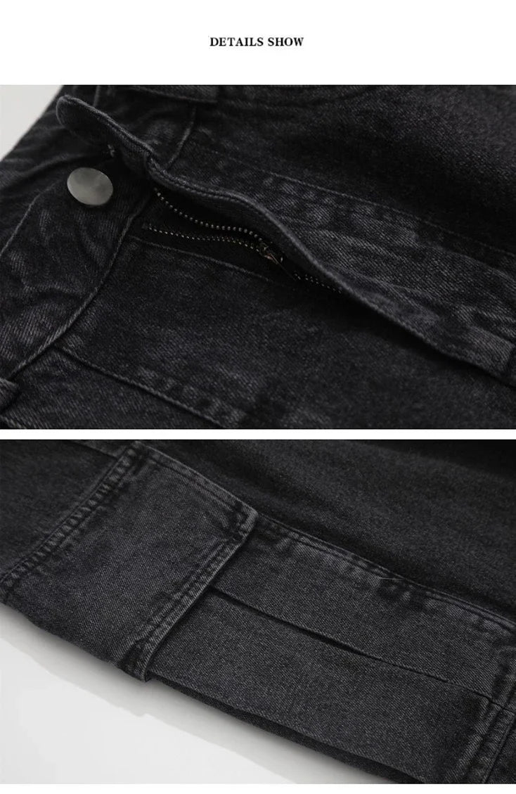 Graphic Footy Oversized Black Baggy Denim Cargo Jeans – Korean Streetwear Style