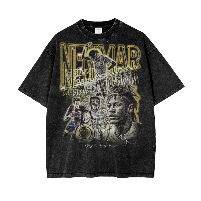 Vintage Neymar Jr Acid Wash Oversize T-Shirt - 250 GSM