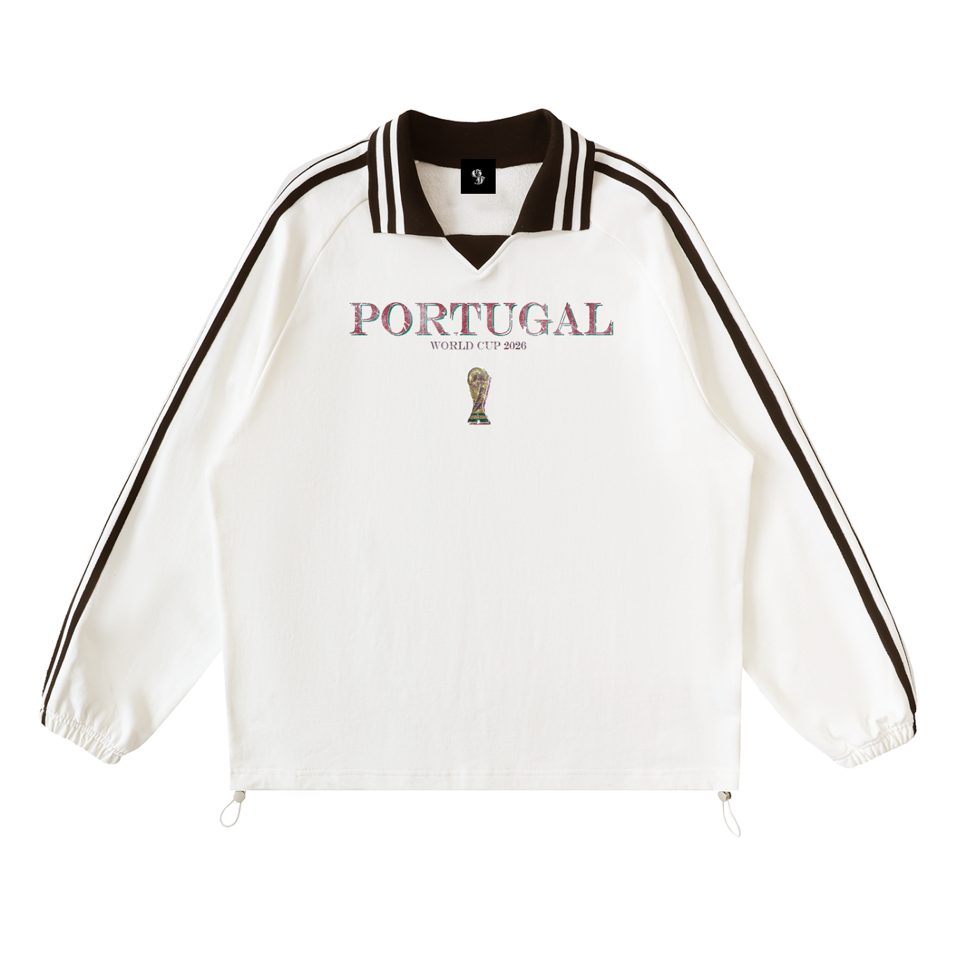 Vintage Portugal World Cup Contrast Striped Lapel Collar Sweatshirt