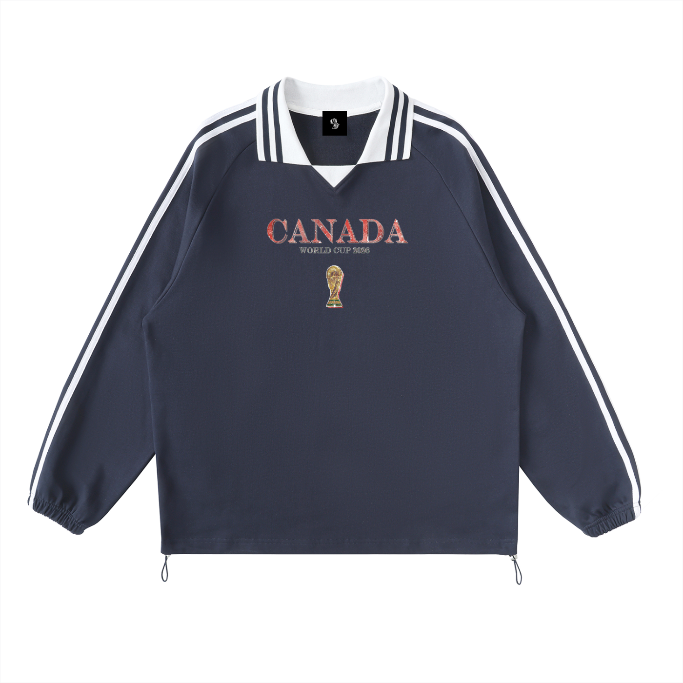 Vintage Canada World Cup Contrast Striped Lapel Collar Sweatshirt