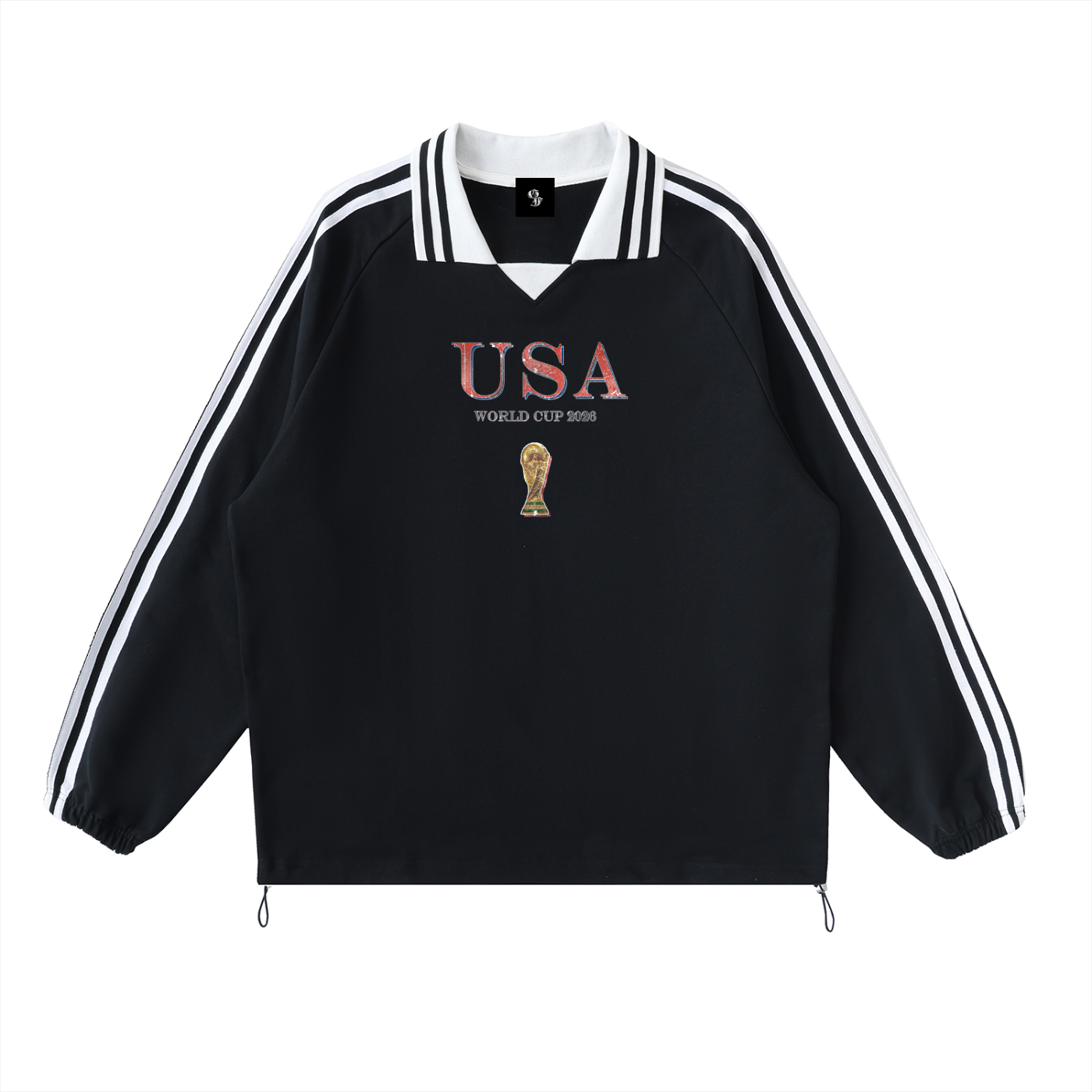 Vintage USA World Cup Contrast Striped Lapel Collar Sweatshirt