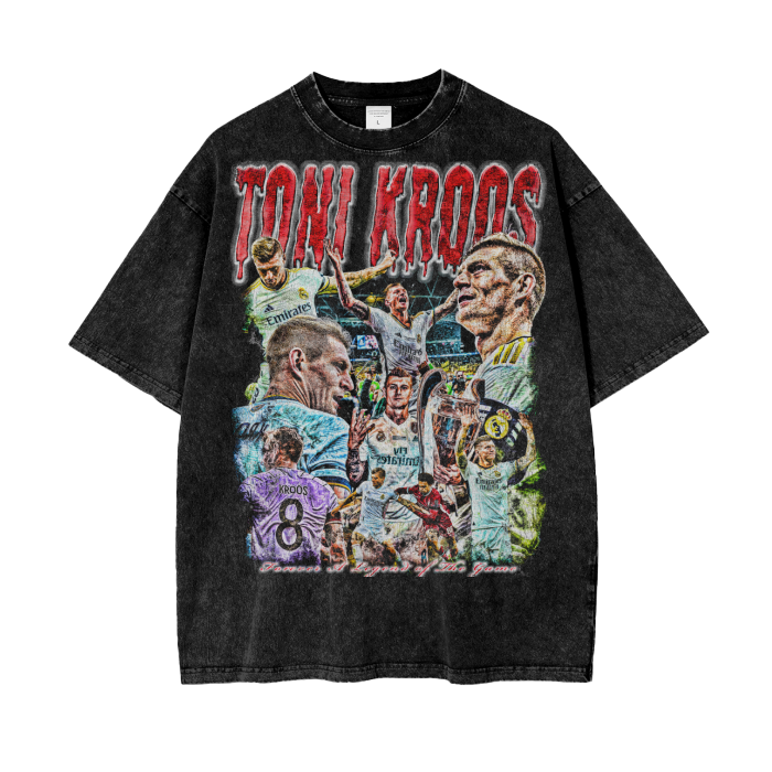 Vintage Toni Kroos Graphic Acid Wash Oversize T-Shirt - 250 GSM