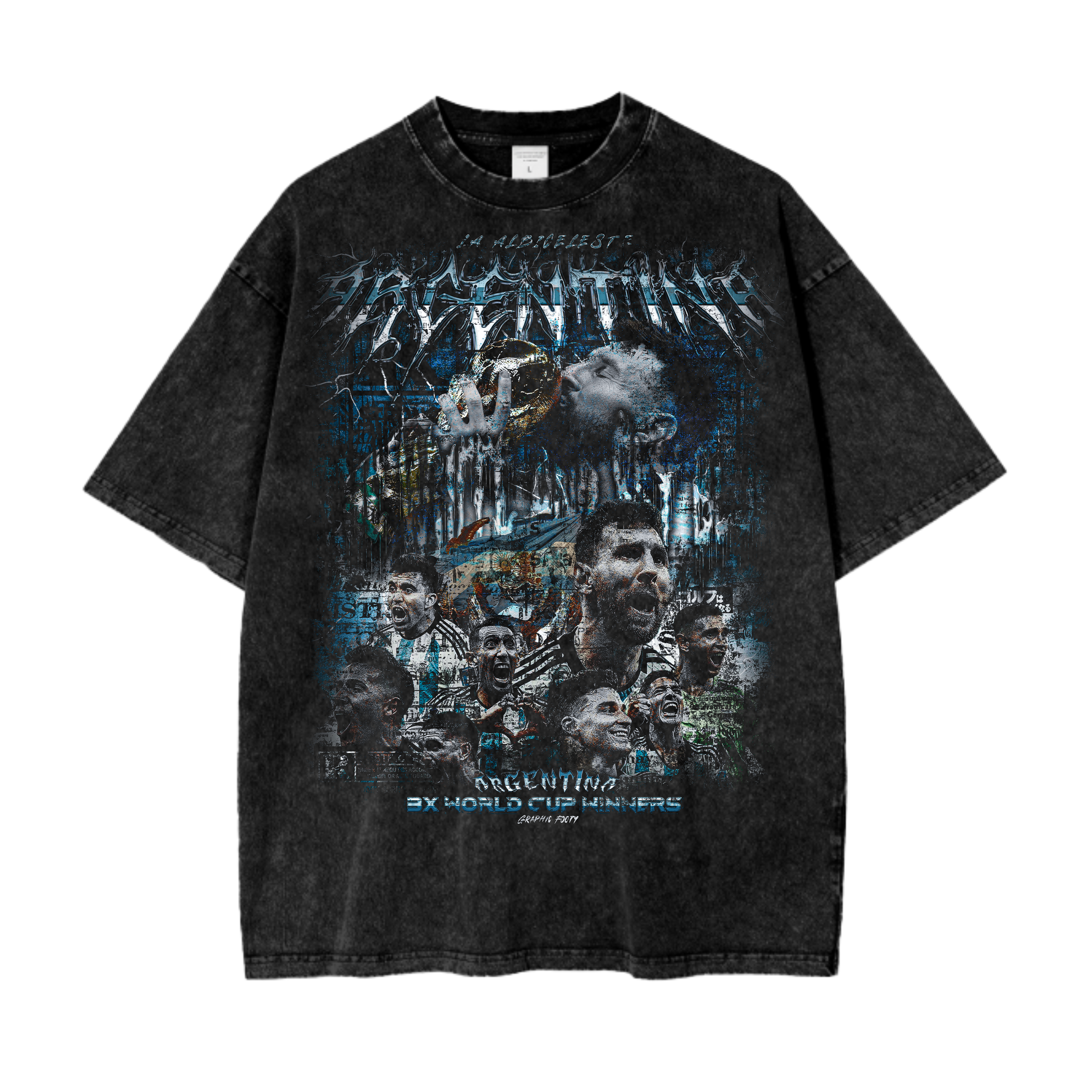 Vintage Argentina Football Acid Wash Oversize T-Shirt - 250 GSM