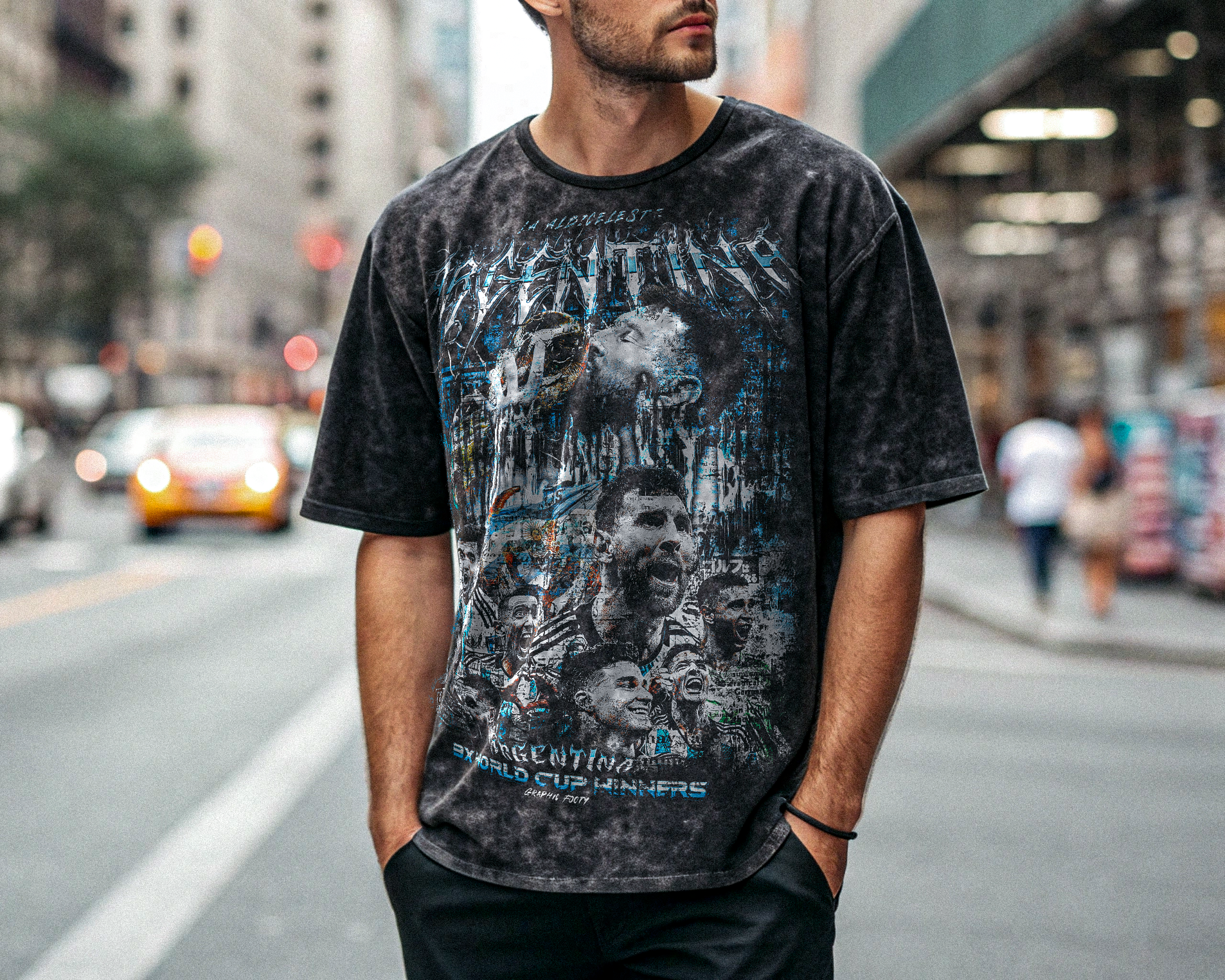 Vintage Argentina Football Acid Wash Oversize T-Shirt - 250 GSM