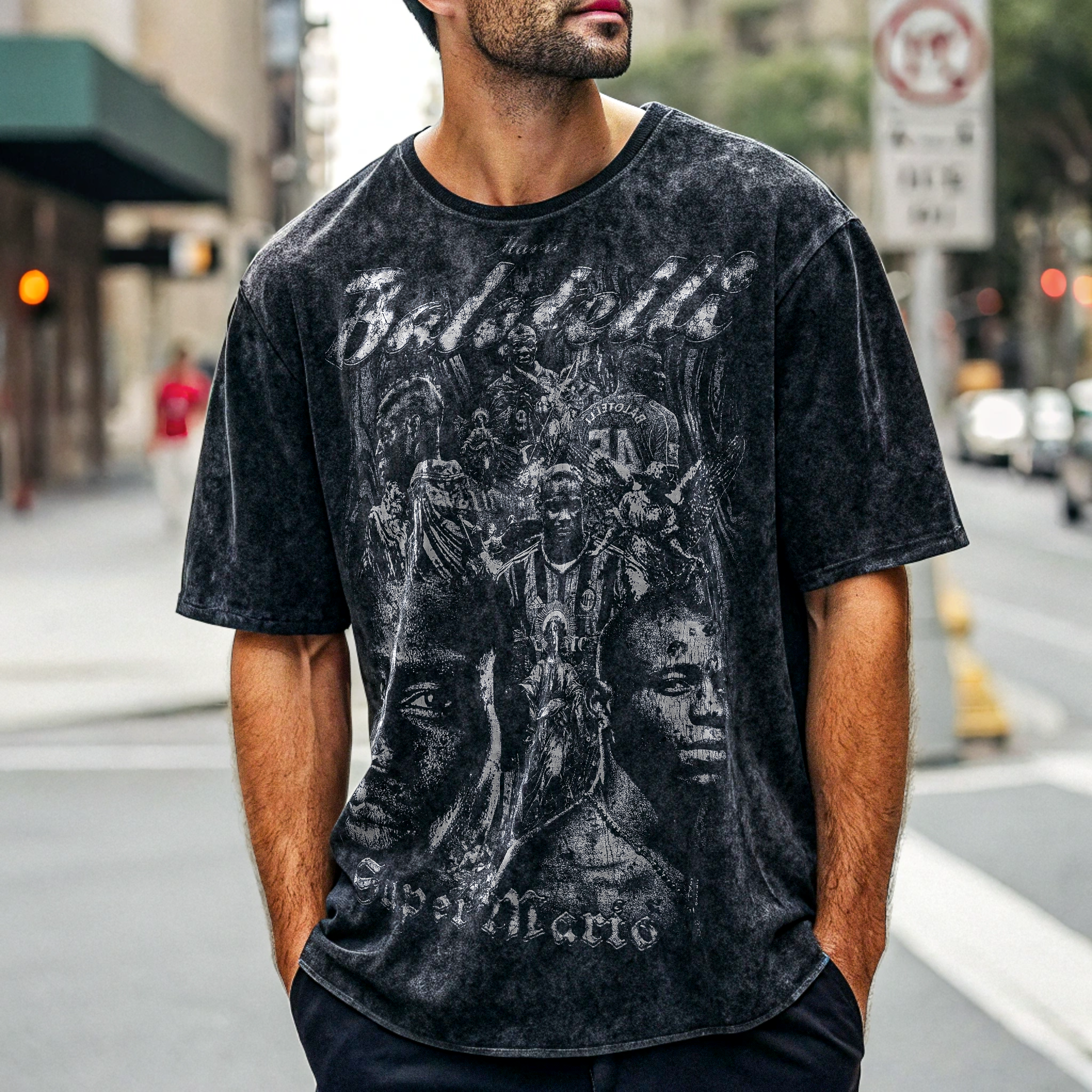 Vintage 'Super' Mario Balotelli Oversize Acid Washed T-Shirt