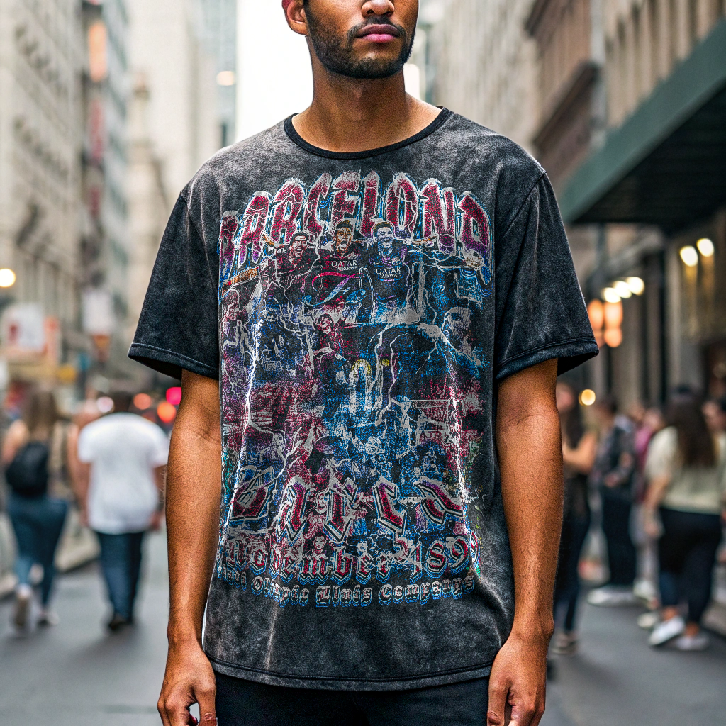 Vintage FC Barcelona Acid Wash Oversize T-Shirt - 250 GSM