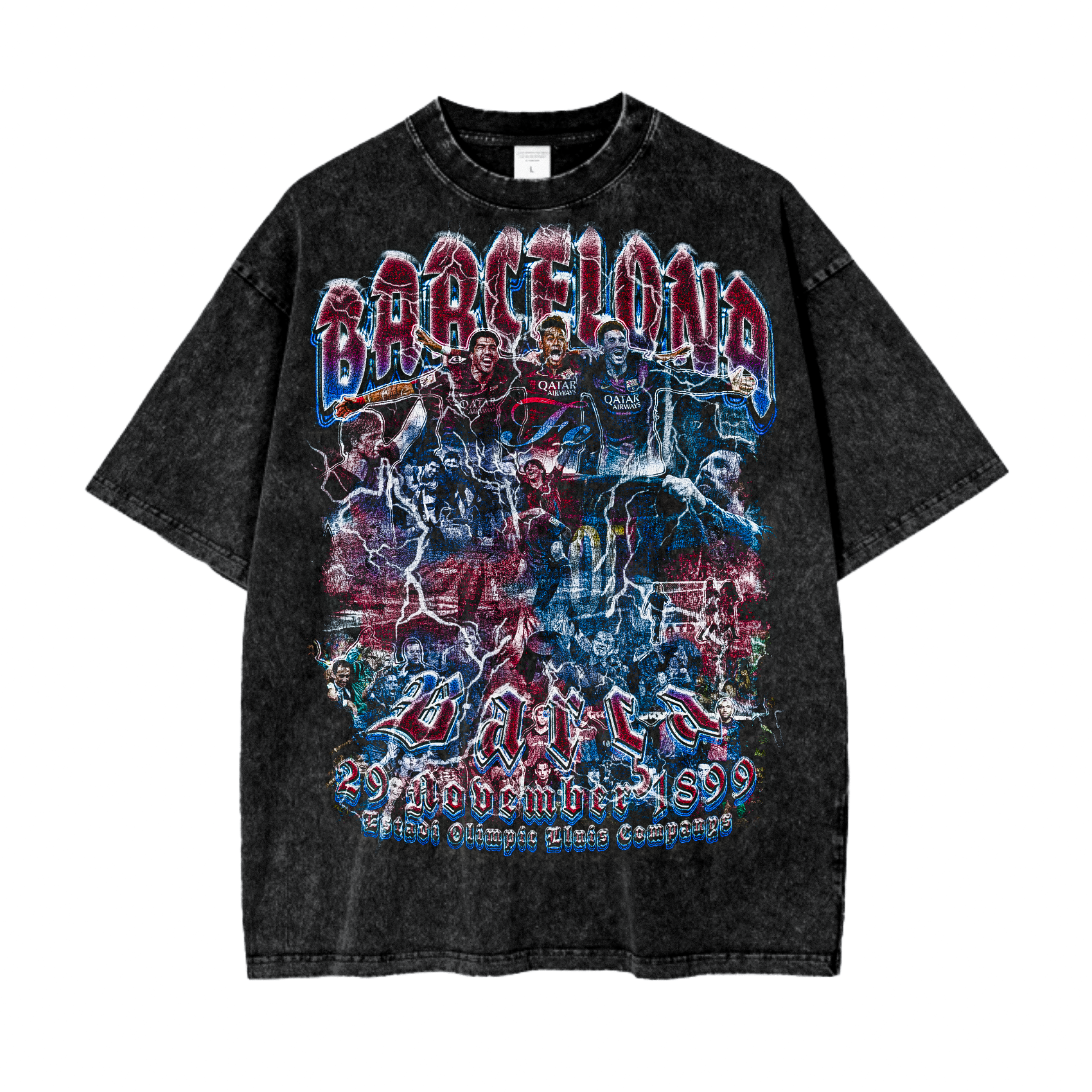 Vintage FC Barcelona Acid Wash Oversize T-Shirt - 250 GSM
