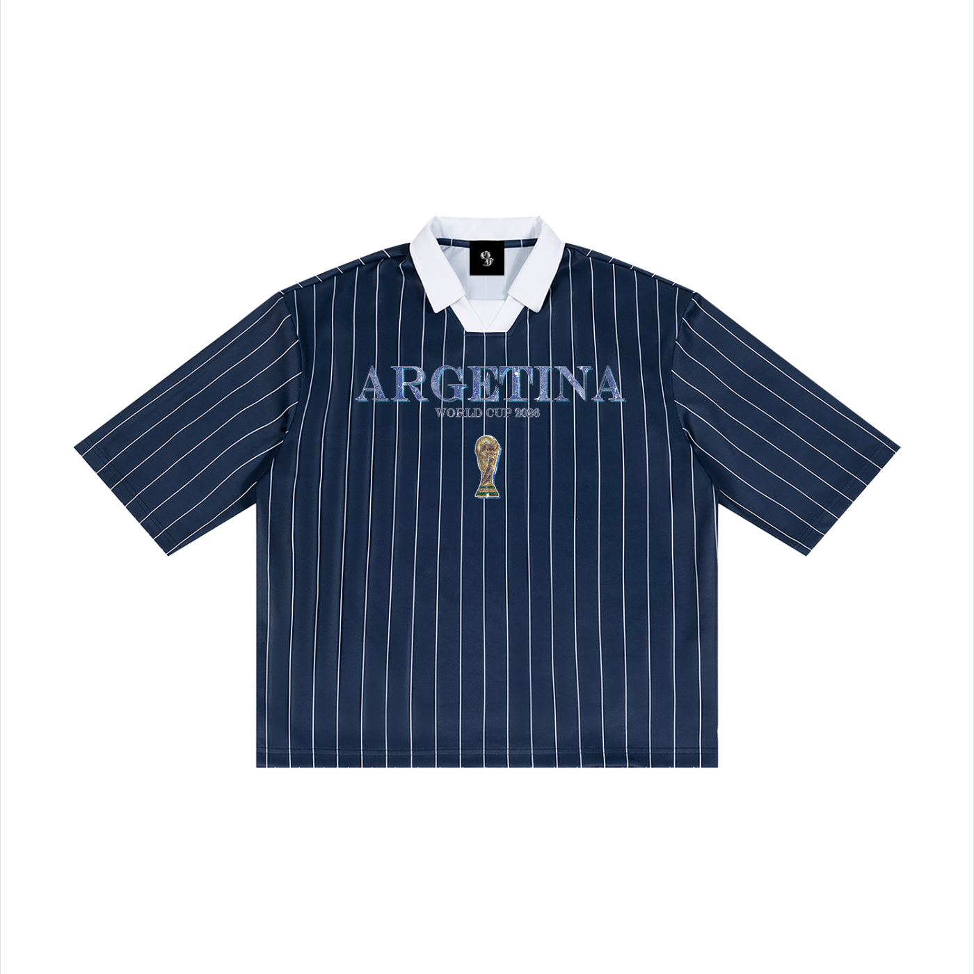 Vintage Argentina World Cup Pinstripe Collared Soccer Jersey