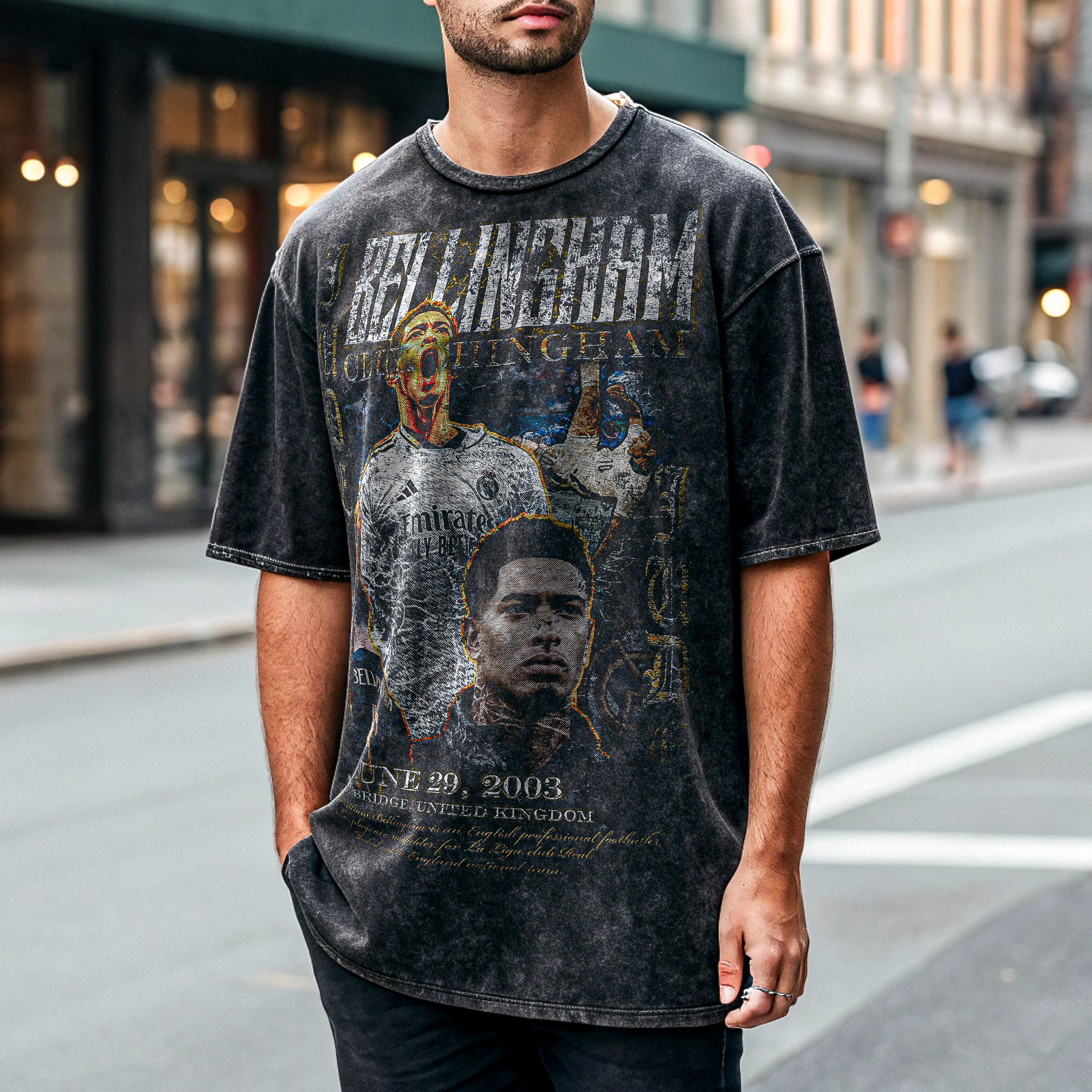 Vintage Jude Bellingham Snow Washed Oversized Cotton T-Shirt