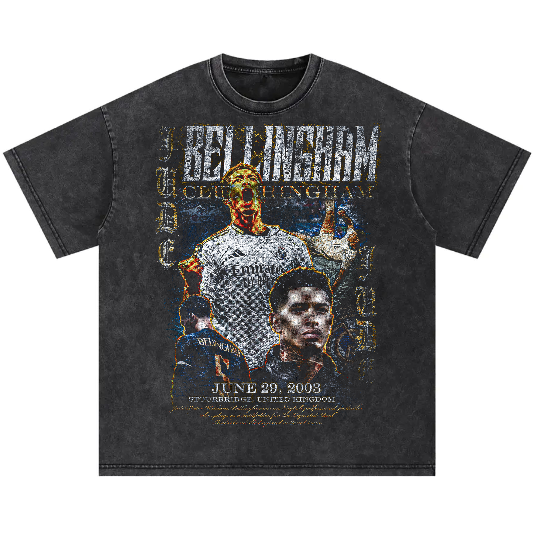 Vintage Jude Bellingham Snow Washed Oversized Cotton T-Shirt