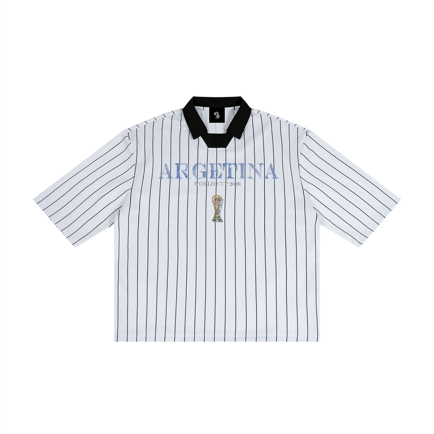 Vintage Argentina World Cup Pinstripe Collared Soccer Jersey